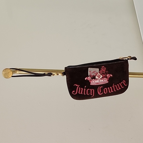 Juicy Couture Y2K Pink  Chocolate Brown Velvet Embroidered Wristlet Clutch - Picture 3 of 16